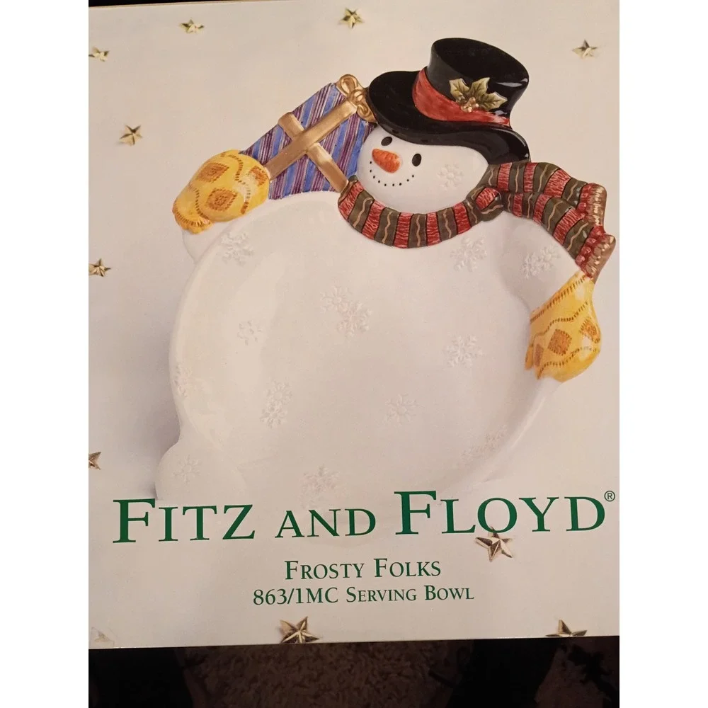 Fitz and Floyd Classics Frosty Folks Snowman Serving Bowl 863/1MC Holiday Decor